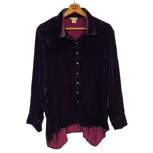 Sundance Velvet Dream Tunic Top SZ L PETITE Button Down Long Sleeve Plum Wine